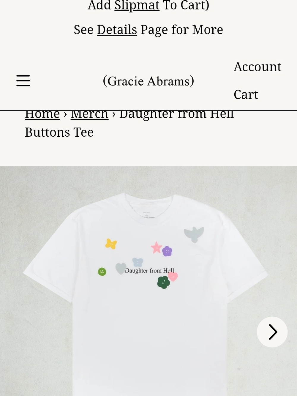 Gracie Abrams Daughter from Hell Buttons Tee Graphic Short Sleeve Tee in White